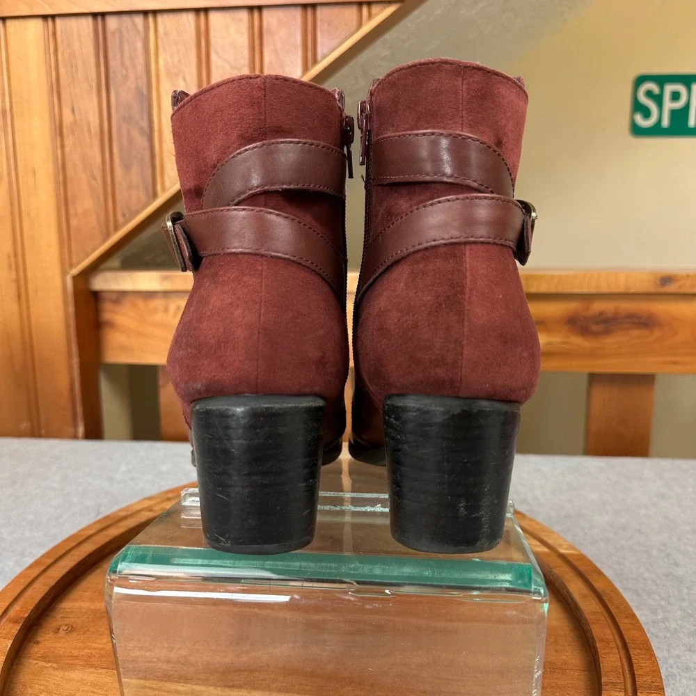 Aetrex Rebecca AH409W Burgundy Leather Suede Ankle Boots Arch Support US 8.5